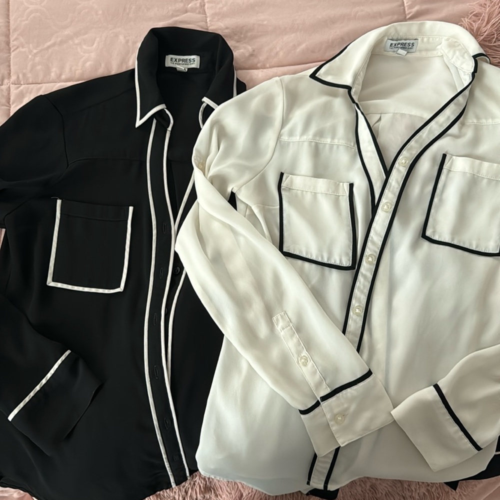 Express black and white button down shirts or blouse sz. XS 2 pcs